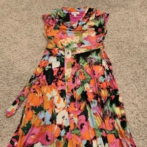 Sleeveless Floral Fan Skirt Dress
